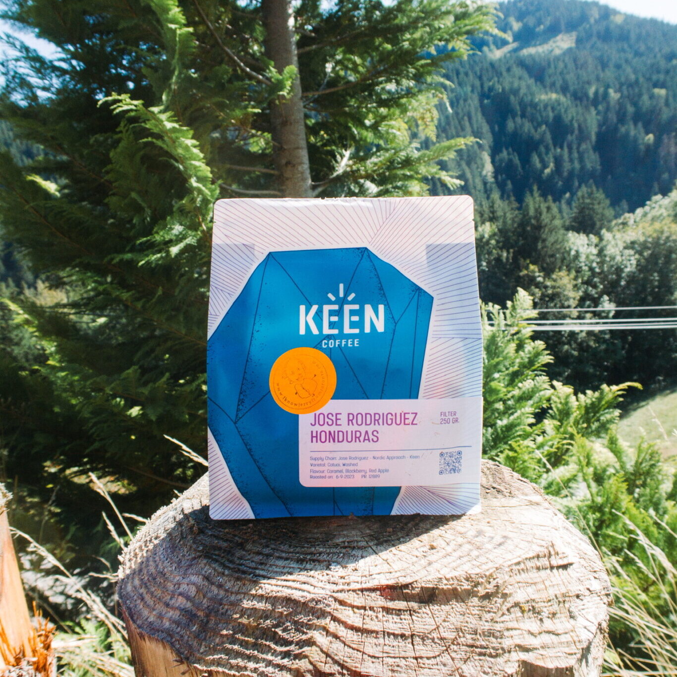 Bag of Keen coffee beans